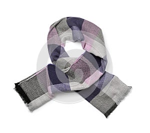 Top view of gray plaid wool scarf