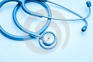 Stethoscope medical equipment on white canvas. instruments device for doctor. medicine concept photo