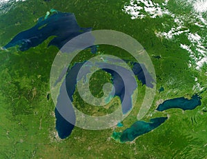 Top view of Great Lakes satellite image. Elements of this image furnished by NASA photo