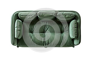 Top view of green, modern sofa, isolated on white background. Cut out living room furniture. Contemporary, Scandinavian