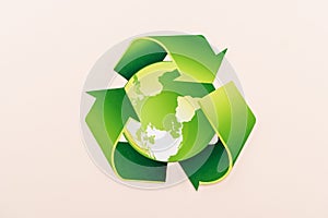 Top view of green recycling symbol