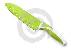 Top view of green santoku knife photo