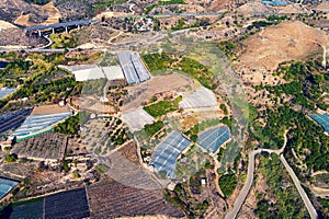 Top view of greenhouses in a mountainous area
