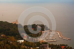 Top view of Grignano dock and Miramare castle