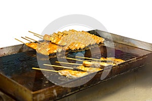 Top view of Grilled Salmon Skewers, focus selective