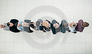 top view. group of diverse business people standing in a row.