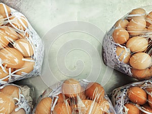 Top view, Group of egg in plastic bag with space