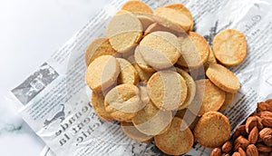 Top view of group homemade healthy dessert almonds cookies, inside contain almonds flour and butter with monk fruit sweeteners,