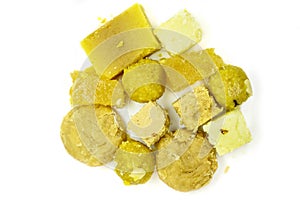 Top view of a group of Indian assorted sweets isolated on the white background