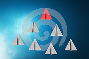 Top view group paper plane 3d illustrations