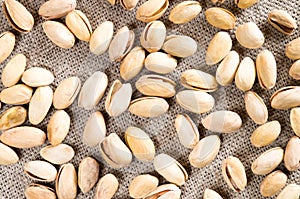 Top view of a group of salty pistachios