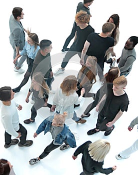 Top view . groups of young people walking in different directions