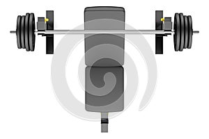 top view of gym adjustable weight bench with barbell