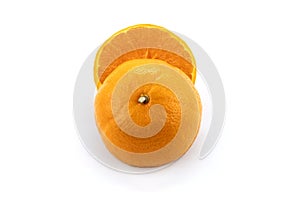Top view half orange isolated on white background. Save with clipping path