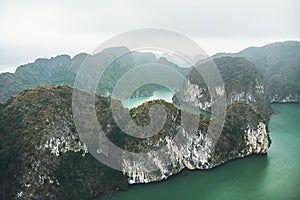 Top view of Halong Bay Vietnam. Beautiful seascape with rocks and sea