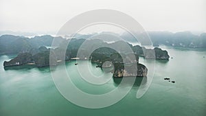 Top view of Halong Bay Vietnam. Beautiful seascape with rocks and sea