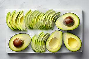 Top view of halves of avocadoes. Generative AI