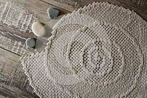 Top view handmade embroidery tablecloth