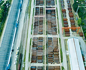 Top view of hangars. Hangar of galvanized metal sheets for the storage of agricultural products and storage equipment