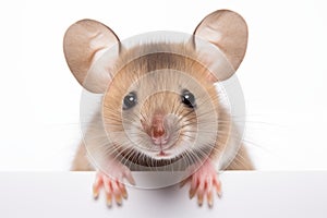 Top view of a happy cute mouse playing with its head up, isolated on a white background