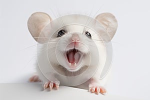 Top view of a happy cute mouse playing with its head up, isolated on a white background