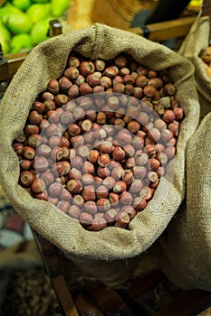 Top view of hazelnuts in bowl