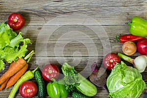 Top view of healthy food background with copy space. Healthy food concept with fresh vegetables