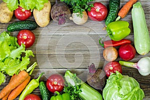 Top view of healthy food background with copy space. Healthy food concept with fresh vegetables