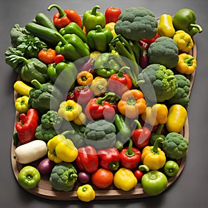 Top view healthy organic food green vegetables on grey background Source of protein for vegetarians