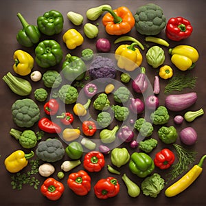 Top view healthy organic food green vegetables on grey background Source of protein for vegetarians