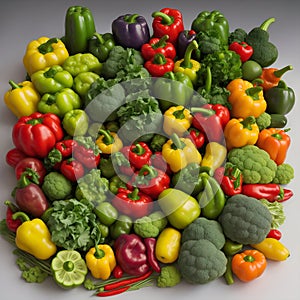 Top view healthy organic food green vegetables on grey background Source of protein for vegetarians