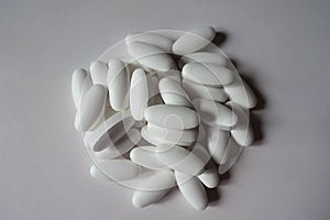Top view of heap of calcium citrate caplets