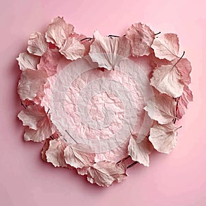 Top-view,Heart-Shaped Paper and Pink Blossoms on Textured Background,a romantic and crafty feel,Generated AI