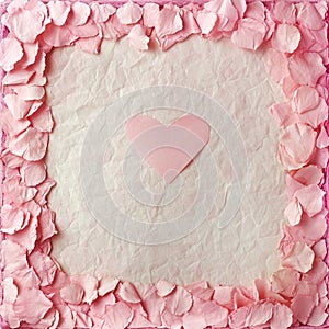 Top-view,Heart-Shaped Paper and Pink Blossoms on Textured Background,a romantic and crafty feel,Generated AI