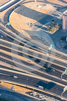 Top view of highway interchange in Dubai