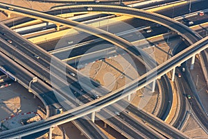 Top view of highway interchange in Dubai