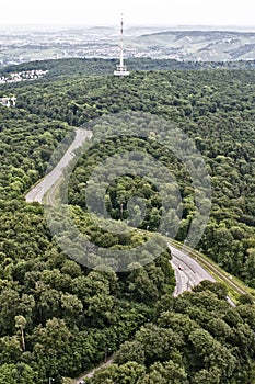 Top view of a highway in the woods