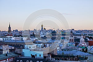 Top view of the historic center of Moscow Russia from the roof of the Central children`s store