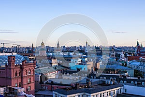 Top view of the historic center of Moscow Russia from the roof of the Central children`s store