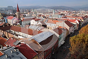 Top view of Hlavna ulica - Main street of Kosice Old city from Elisabeth Cathedral, KoÅ¡ice, Slovakia