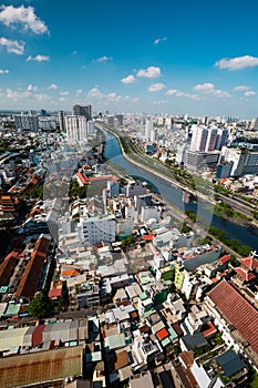 Top view of Ho Chi Minh City with the river Saigon SÃ´ng SÃ i GÃ²n