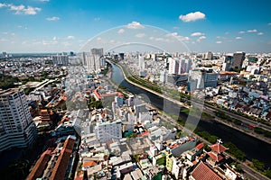 Top view of Ho Chi Minh City with the river Saigon SÃ´ng SÃ i GÃ²n