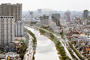 Top view of Ho Chi Minh City with the river Saigon SÃ´ng SÃ i GÃ²n