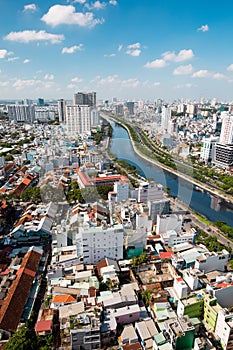 Top view of Ho Chi Minh City with the river Saigon SÃ´ng SÃ i GÃ²n