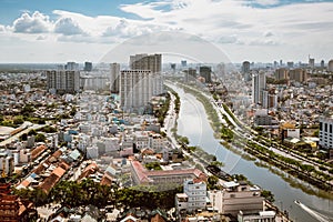 Top view of Ho Chi Minh City with the river Saigon SÃ´ng SÃ i GÃ²n