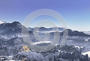 The top view of Hohenschwangau Castle and the neighborhood in Bavaria