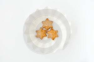 Top view of Homemade Christmas Shortbread Cookies in White Bowl