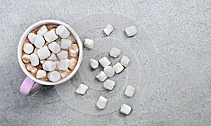 Top view of hot chocolate with marshmallows