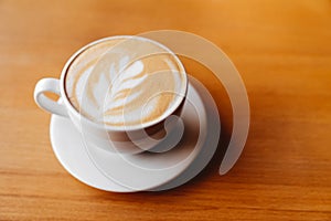 Top view of hot coffee cappuccino cup