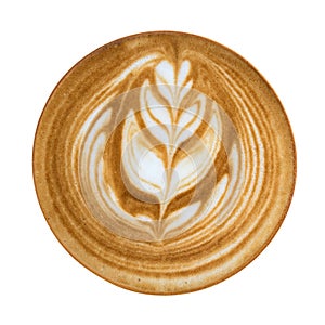 Top view of hot coffee latte art foam isolated on white background, clipping path included